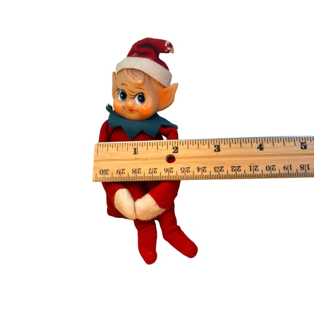 Vintage Christmas Elf Knee Hugger 1960s Red Felt Rubber Face Kitsch Decor